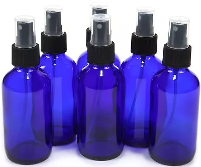 6 Pieces Cobalt Blue 4 Oz Glass Bottles With Black Fine Mist Sprayer • $14.77