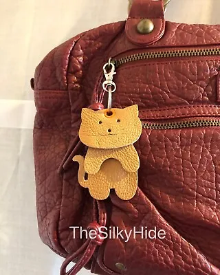 Cat Keyring Leather Cat Keyring Bag Charm Cat Lovers Gift • £9.65