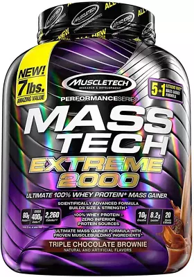 Mass-Tech Extreme 2000 Whey Protein Powder Muscle Builder Chocolate Brownie 7 Lb • $64.99