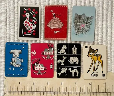 7 Vintage Playing Cards ~Miniatures ~Duck/Lady/Dogs/Cats/Home/Misc Animals/Bambi • $1.50