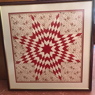 $777.77 • Buy EXCEPTIONAL! Framed 1800's Micro Lone Star Antique Quilt *~NICE BORDER & COLORS!