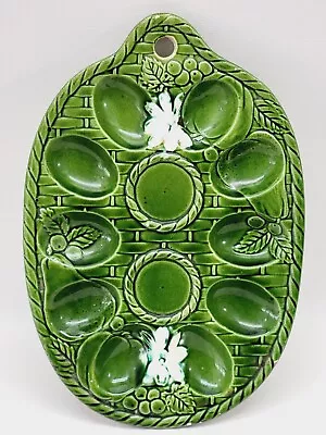 Vintage 60s Deviled Egg Tray Green Ceramic Dish Plate Made In Japan  • $21.50