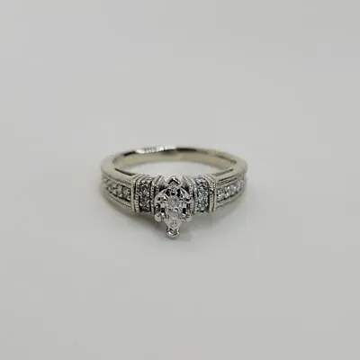 14k White Gold Solitare Accent Diamond Marquise Cut Diamond Ring Siz (tdw028514) • $549.99
