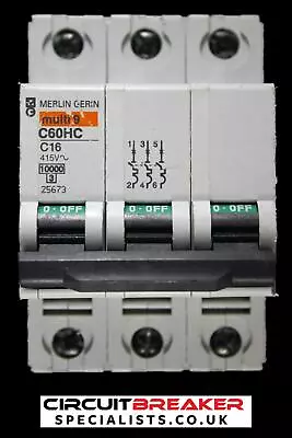 MERLIN GERIN 16 AMP CURVE C 10kA TRIPLE POLE MCB CIRCUIT BREAKER C60HC 25673 • £10.37