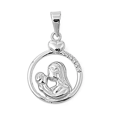 Shiny Mom Heart Pendant Clear Simulated CZ .925 Sterling Silver Love Baby Charm • $16.29