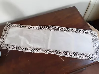 Vintage Ecru Linen Table Runner With Crochetted Lace Edging • £0.99