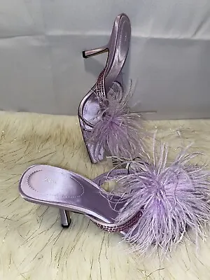 Zara New Woman High-heel Sandals With Feathers Usa 8 / 39 No Box • $89.99