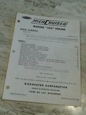 MerCruiser Marine 150 Engine Parts Catalog Manual 1965 C-90-37343 1666495 & Up • $6.53