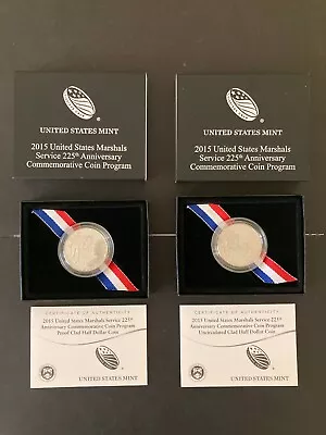 (2)2015 S D-US Marshalls 225th Anniversary PROOF+UNC Clad Half Dollar Coin COA • $49.95