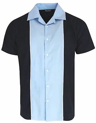 £32.99 • Buy Relco Men's Bowling Shirt Open Neck Blue Vintage 1950's Rockabilly Tenpin Top 