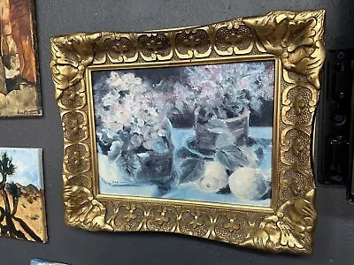 Vintage Gold Leaf Frame Painting Ornate Classical Hand Carved Wood Signed Art • $489