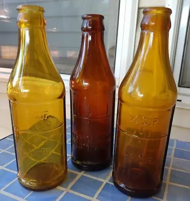 3 Vintage Amber Brown Glass Bottles Inverted Measurements Certo • $19.99