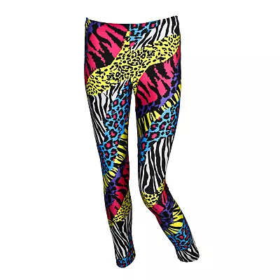 Girl's Teen Blue 80's Rock NEON ZEBRA Cheetah Dance Costume Stretchy Leggings • $29.95