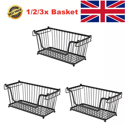 Metal Stackable Storage Basket Kitchen Fruit Vegetable Stacking Container Box UK • £7.89