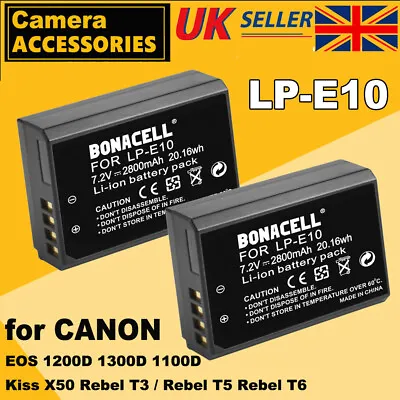 2x LP-E10 Battery For Canon EOS 1500D 1300D 1100D 2000D 4000D Kiss X50 Rebel T5 • £30.99