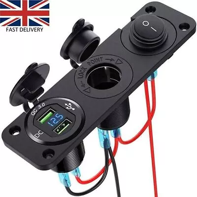 12V Car Cigarette Lighter Socket Adapter & 2 USB Charger Voltmeter Switch Panel • £9.99