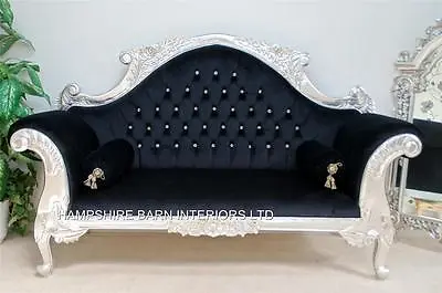 £899 • Buy Charles French Silver Louis Cuddler Black Double Ended Medium Chaise Small Sofa