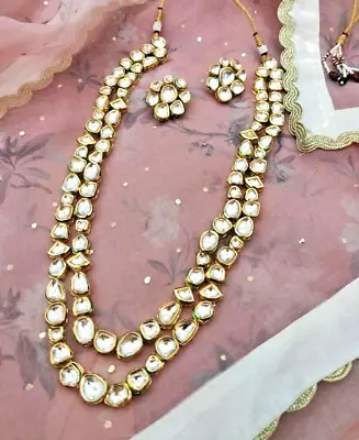 $65.85 • Buy Pakistani Indian Kundan Gold Tone Long Mala Necklace Bollywood Style Jewelry Set