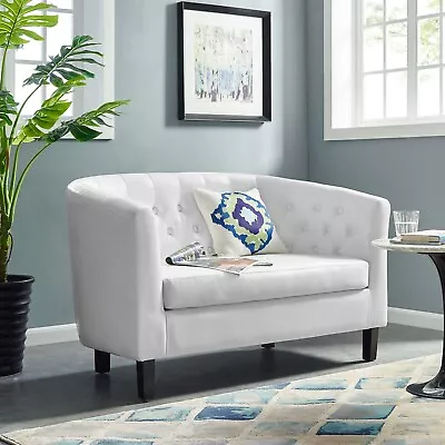 Modway Contemporary Modern Chesterfield Tufted White Faux Leather Loveseat • $412.43