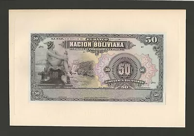 BOLIVIA 50 Bolivianos 1929 P-116p Front Proof Banco De La Nacion Uncirculated • $249