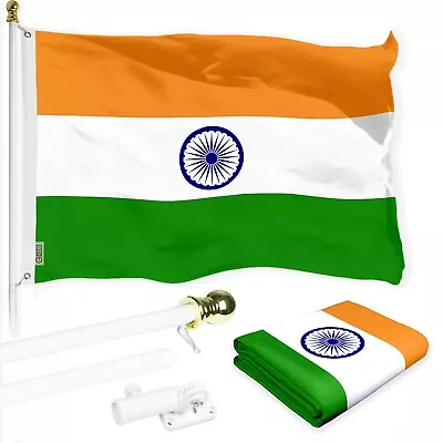 Flag Pole 6FT White & India Indian Flag 3x5FT Combo Printed 150D Poly • $47.95