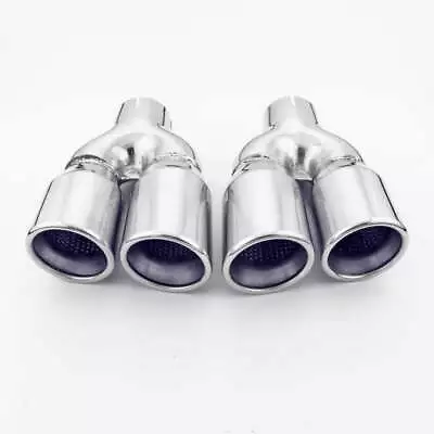 Pair Twin Exhaust Tips Stainless Steel 2.5  In Quad 3  Out Staggered Resonated • $291.46