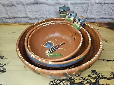 Mexican Red Clay Nesting Bowls Terracotta Set Of 3 Vintage Handmade • $29.99