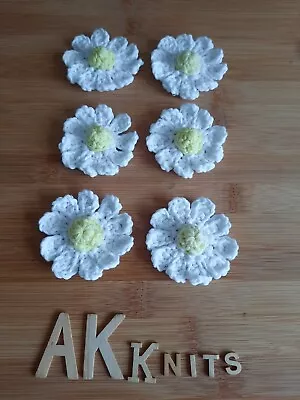 6 Handmade Crochet Cotton Daisy's Flower Power Applique Scrapbooking Sewing • £4.85