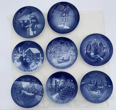 B & G Copenhagen Christmas Blue And White Plates 8 From 1960’s And 1970’s • $45