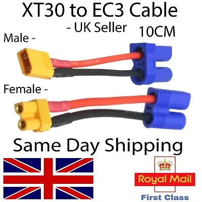 XT30 To EC3 Connectors Adapter Cables - Female Male Wire Converter Battery RC UK • £6.35