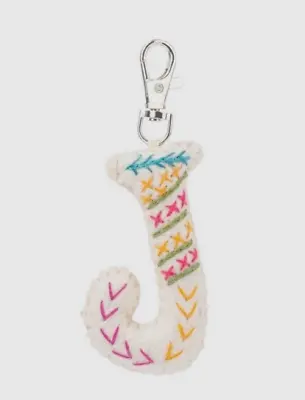 Ganz Wool Felt Embroidered Key Fob Key Chain Initial Monogram Letter  J  • $9.95