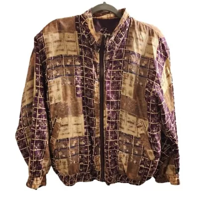 90s Vintage BOGARI Silk Bomber Jacket Abstract Print Windbreaker Large • $20