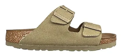 Birkenstock Arizona Vegan Canvas Soft Footbed Faded Khaki Womens 7 Narrow New • $74.95