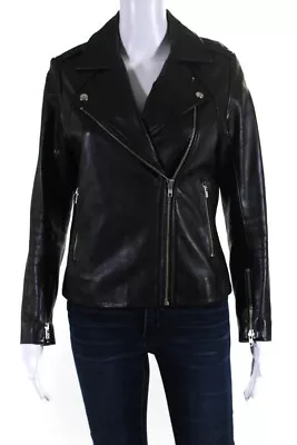 Sandro Womens Asymmetrical Zip Leather Moto Jacket Black Size 2 • $109.79