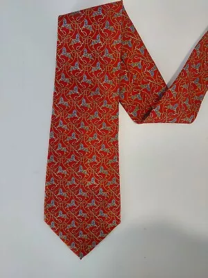 Salvatore Ferragamo Luxury 100% Silk Tie Red With Galloping Horse Print • $35