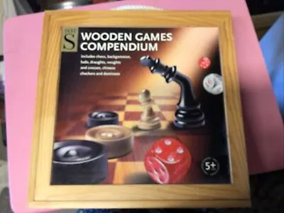 Wh Smith Wooden Games Compendium Backgammon Chess Ludo Draughts & More • £4.20