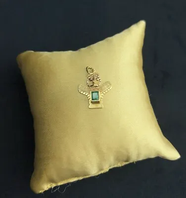 $419.99 • Buy Unique Colombian Emerald Aztec Mexican Spanish Man 18K Yellow Gold Pendant 