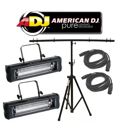 American DJ Lighting (2) Mega Flash Dmx Strobe Light W/ T-Bar Stand & Dmx Cables • $420.65