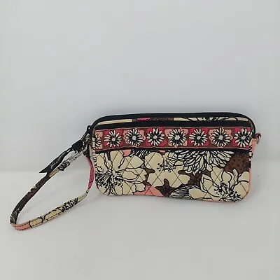 Vera Bradley Mocha Rouge Wristlet Pouch Wallet Pink Brown Floral Hippie Boho • $14