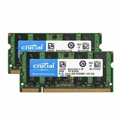 Lot Crucial 8GB 4GB 2GB 2RX8 PC2-6400 DDR2-800MHz 1.8V SODIMM RAM Laptop Memory • $19.99