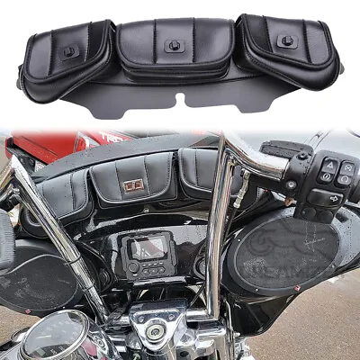 PU Leather Windshield Bag Batwing Fairing 3 Pouch For Harley Road King Special • $45.31