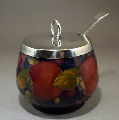 Early Antique Moorcroft Pomegranate Jam Jar With Wh Silver Plate Lid & Spoon Rar • $79