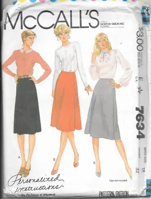 McCalls M7634 Ladies Skirt Dressmaking Sewing Pattern Size 18 Waist 32 Vintage • £5