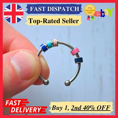 £3.79 • Buy Spinning Fidget Ring Anti Anxiety Stress Relief Rings Silver Adjustable Spinner