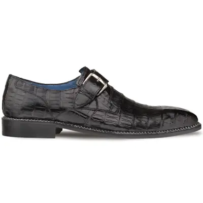 Mezlan Magnus Crocodile Monk Strap Shoes Black (4737-F) • $795