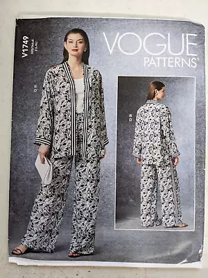 Vogue V1749 Unlined Open Vest Jacket Pants Fitted Full Leg Easy Miss 16-22 UNCUT • $13.99