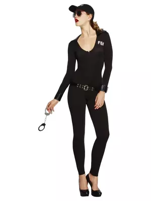 Fever FBI Flirt Swat Policewoman Costume Fancy Dress Cops And Robbers Black • $33.26