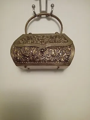 Vintage Open Metalic Golden Tone Filligree Flower and Bird Design Purse • $65