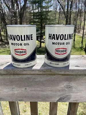 Lot Of 2 Vintage NOS Havoline Texaco Metal 1 One US Quart Full Oil Can 20-20W • $59