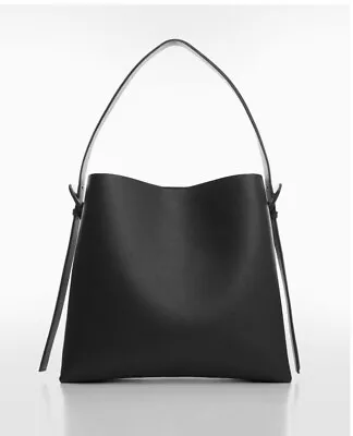 MANGO MNG Faux-leather Shopper Tote Bag Purse With Buckle - BLACK • $55